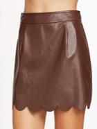 Shein Brown Faux Leather Scallop Edge Skirt