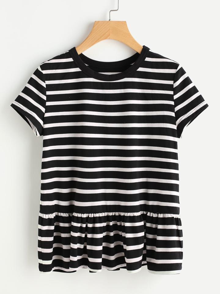 Shein Striped Ruffle Hem Tee