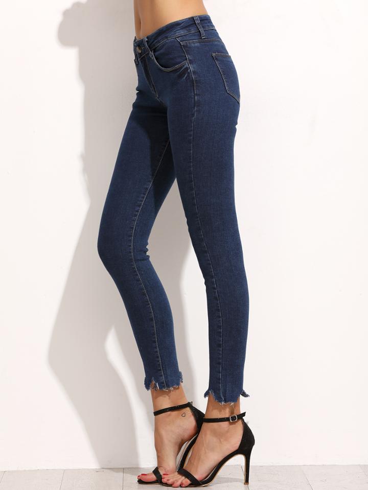 Shein Blue Asymmetric Hem Skinny Ankle Jeans