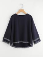 Shein Tiered Fringe And Tape Patch Trim Dip Hem Sweatshirt