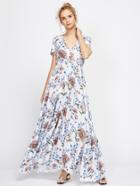 Shein Floral Print Drawstring Waist Maxi Dress With Fringe