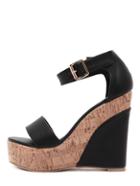 Shein Black Peep Toe Ankle Stap Wedge Sandals