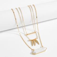 Shein Marble Pattern & Bar Layered Pendant Necklace