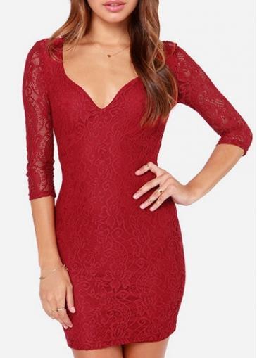 Rosewe Catching Open Back V Neck Long Sleeve Sheath Dress