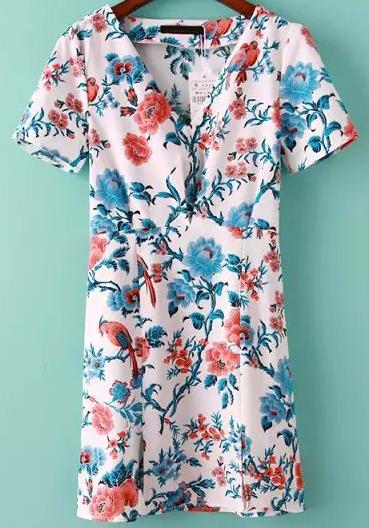 Shein White V Neck Short Sleeve Split Bodycon Dress