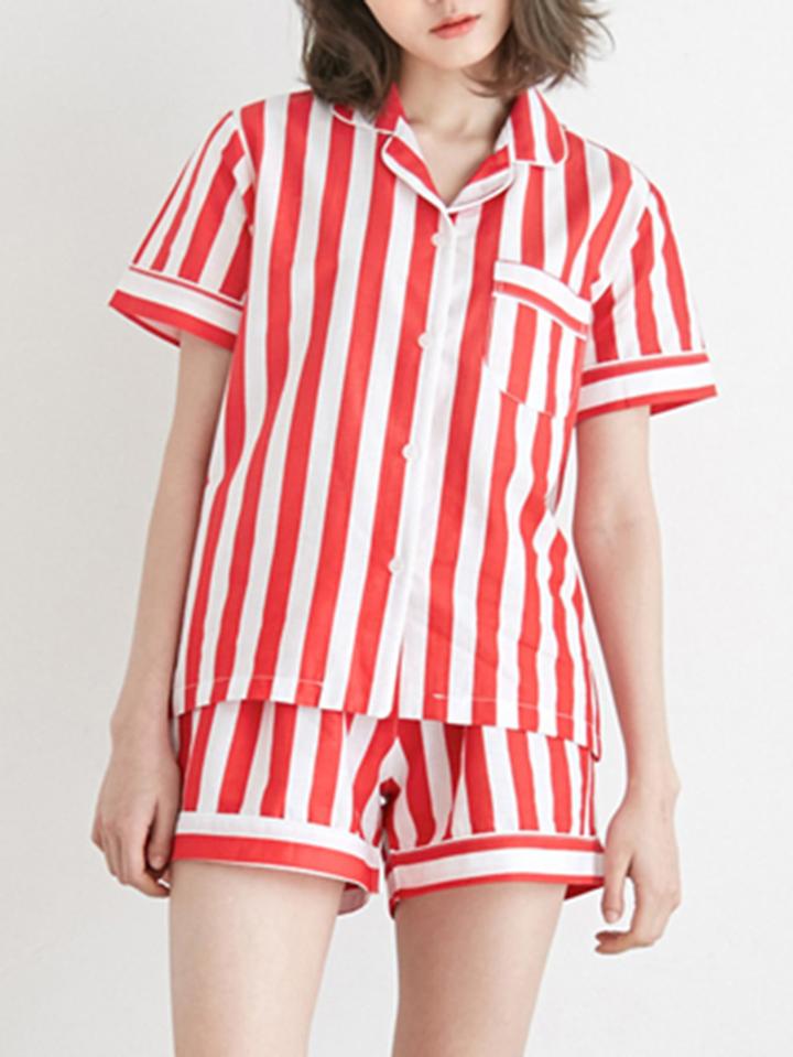 Shein Contrast Stripe Shirt & Shorts Pj Set