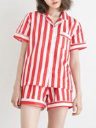 Shein Contrast Stripe Shirt & Shorts Pj Set