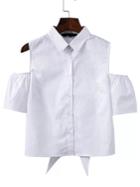 Shein White Cold Shoulder Open Back Blouse With Tie
