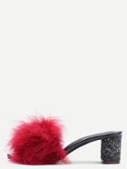 Shein Burgundy Glitter Sequin Feather Mule Heeled Sandals