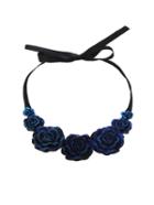 Shein Rhinestone Encrusted Rose Ribbon Necklace