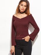 Shein Red V Neck Bell Sleeve T-shirt