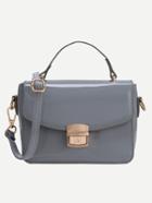 Shein Faux Patent Leather Push-lock Flap Bag - Grey