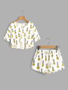 Shein Allover Pineapple Print High Low Tee And Shorts Pajama Set