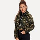 Shein Camouflage Pattern Crop Teddy Jacket
