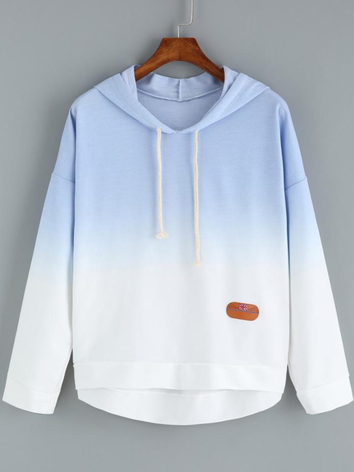 Shein Blue Ombre Hooded Dip Hem Sweatshirt