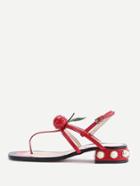 Shein Red Faux Pearl Heeled Thong Sandals With Cherry