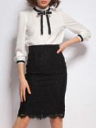 Shein Black Bowtie Top With Lace Skirt