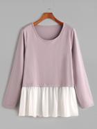 Shein Purple Contrast Ruffle Hem T-shirt