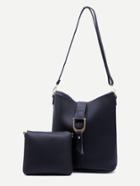 Shein Black D Ring Strap Front Bucket Bag With Makeup Bag