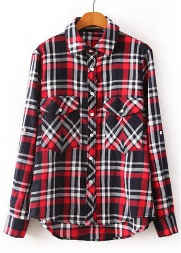 Rosewe Preppy Style Plaid Print Long Sleeve Woman Shirt