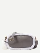 Shein Grey Faux Fur Trim Pom Pom Charm Bag
