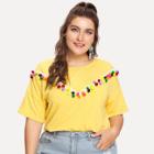 Shein Plus Pom Pom Detail Drop Shoulder Tee