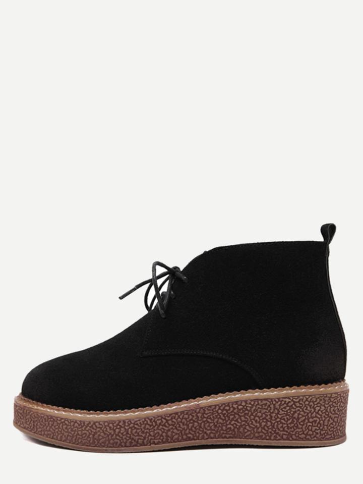 Shein Black Nubuck Leather Distressed Flatform Oxford Boots