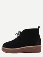Shein Black Nubuck Leather Distressed Flatform Oxford Boots
