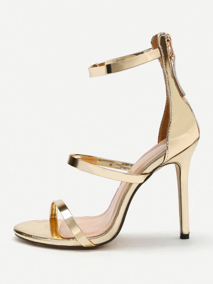 Shein Zipper Detail Metallic Pu Stiletto Sandals