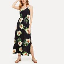 Shein Floral Print Self Tie Waist Dress