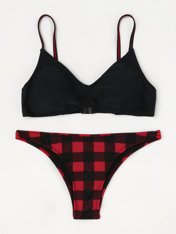 Shein Plaid Print Mixed & Match Bikini Set