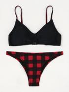 Shein Plaid Print Mixed & Match Bikini Set