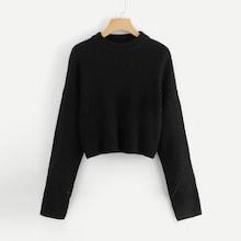 Shein Eyelet Sleeve Solid Crop Sweater