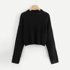 Shein Eyelet Sleeve Solid Crop Sweater