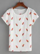 Shein Carrot Print White T-shirt