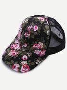 Shein Floral Print Front Black Mesh Snapback Baseball Cap