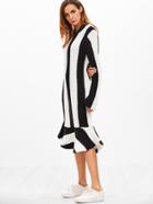 Shein Contrast Striped Ruffle Hem Sweater Dress