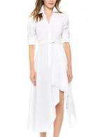 Rosewe Laconic Long Sleeve Solid White High Low Dress