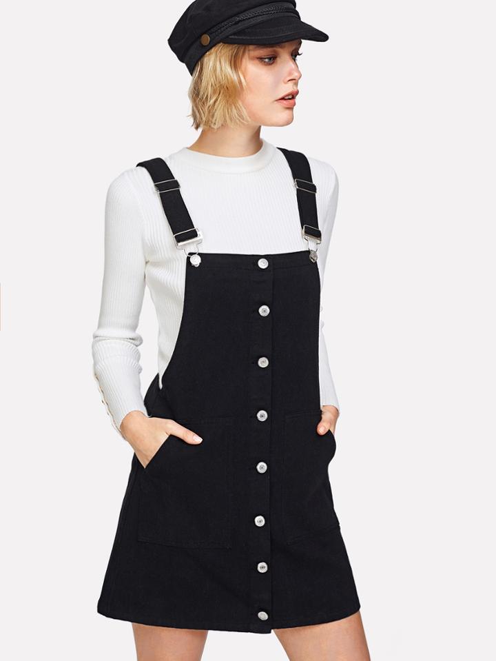 Shein Dual Pocket Overall Denim Dress