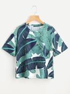 Shein Drop Shoulder Foliage Print T-shirt