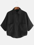 Shein Single Breasted Dual Pockets High Low Shirt