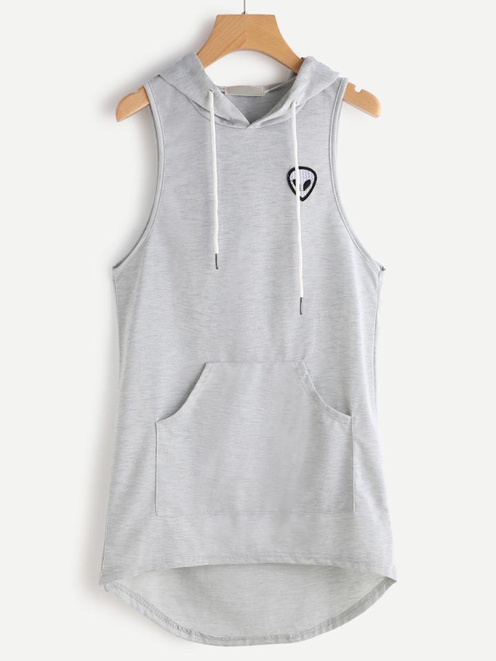 Shein Alien Embroidered Patch Dip Hem Hooded Tank Top