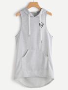 Shein Alien Embroidered Patch Dip Hem Hooded Tank Top