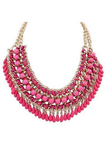 Shein Hot Pink Bead Braid Necklace