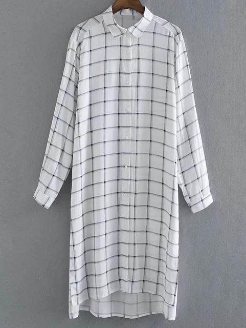 Shein Multicolor Long Sleeve Buttons Front Plaids Shirt Dress