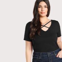 Shein Plus Crisscross Neck T-shirt