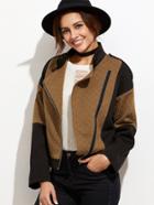 Shein Color Block Textured Asymmetric Zip Jacket