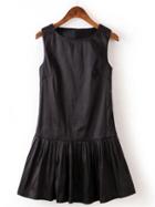 Shein Black Round Neck Sleeveless Pleated Dress