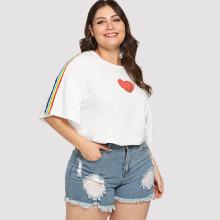 Shein Plus Drop Shoulder Heart Print Tee