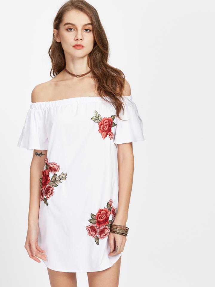Shein Split Sleeve Appliques Curved Hem Dress